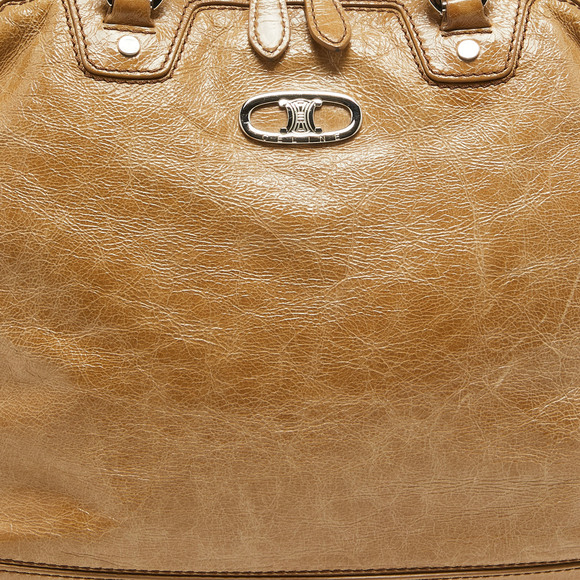CELINE Beige Crinkled Patent Leather Macadam Logo Bag - Picture 5 of 8